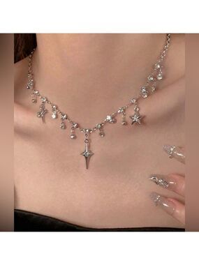 Silver Star & Cross Fringe/Charm Necklace